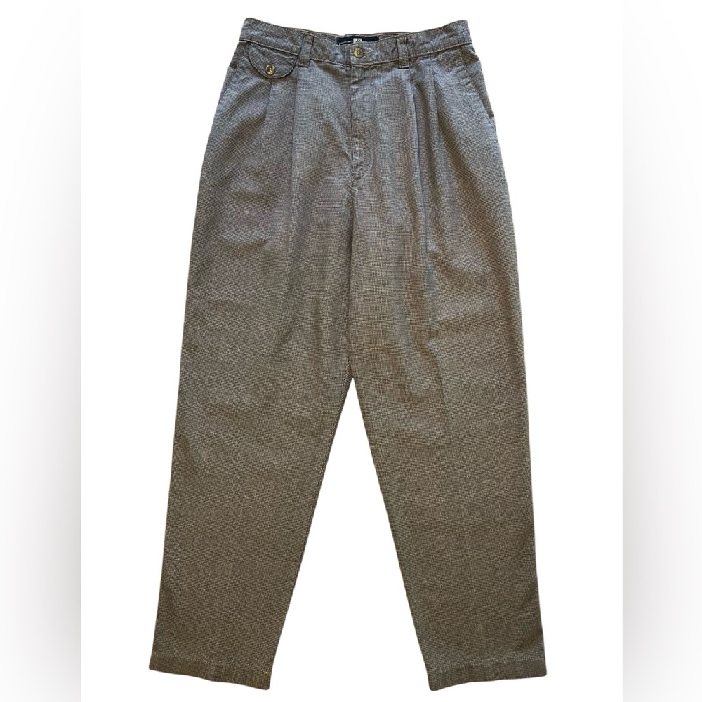 VTG Lee Women’s 12P Pleated Tapered Pants Tan/Black Houndstooth 100% Cotton